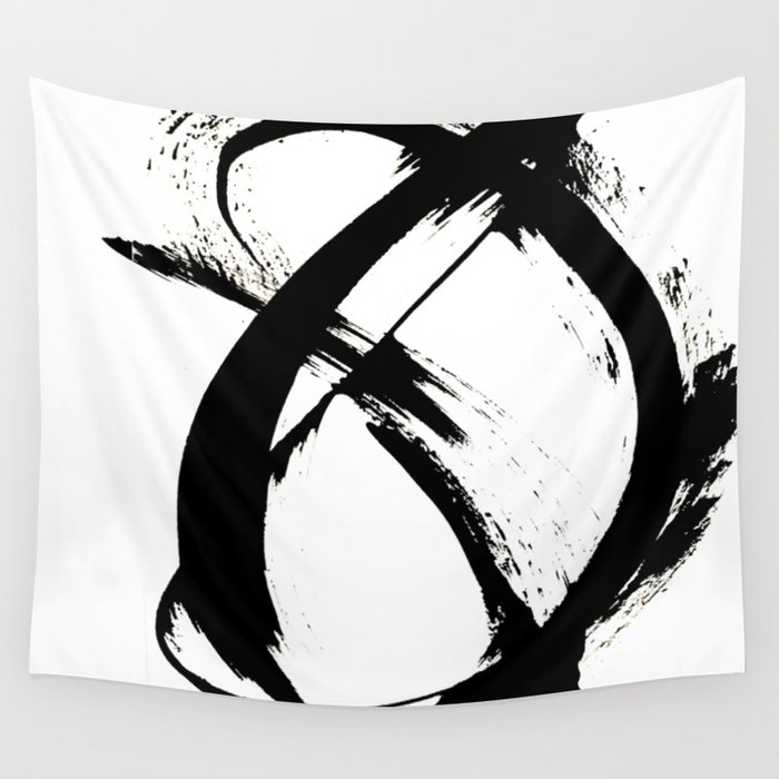 Brushstroke 7 A Minimal Abstract Black And White Piece Wall Tapestry
