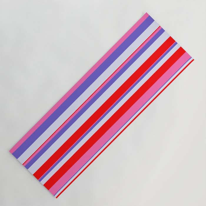 Slate Blue, Lavender, Red & Hot Pink Colored Stripes/Lines Pattern Yoga Mat