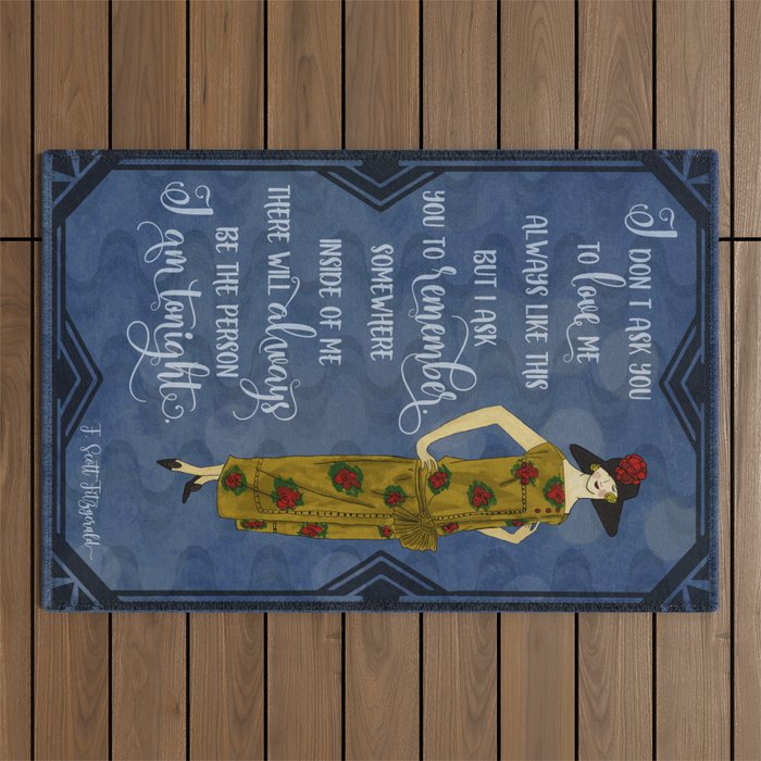 I Am Tonight, Fitzgerald Quote, Flapper Girl, Inspirational Saying, Typography,  Outdoor Rug