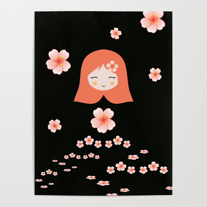 Russian Matryoshka Doll Girl Deconstructed with Flowers Poster