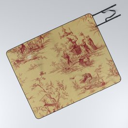 Yellow and red Toile de Jouy Picnic Blanket