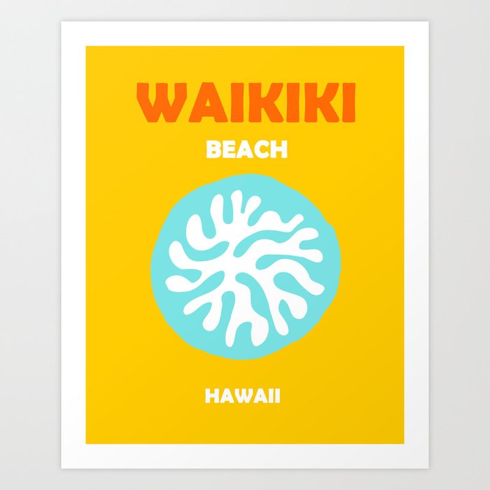 Boho Preppy Travel Poster- Waikiki Beach Art Print