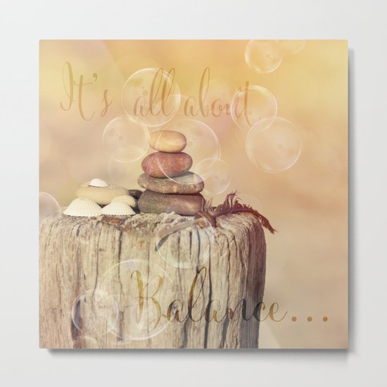 Balance Stone Cairn Sunset Bubbles Light Metal Print