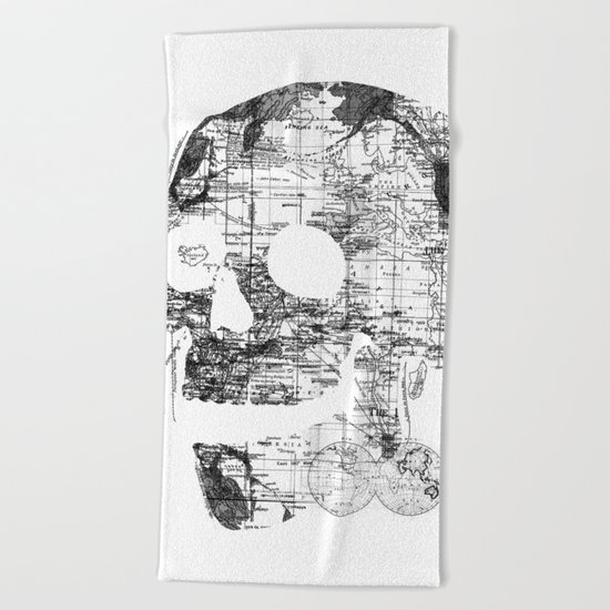 Skull Wanderlust Black and White Beach Towel