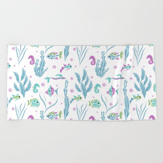 Sea , fish , seaweed , baby pattern . 2 Beach Towel