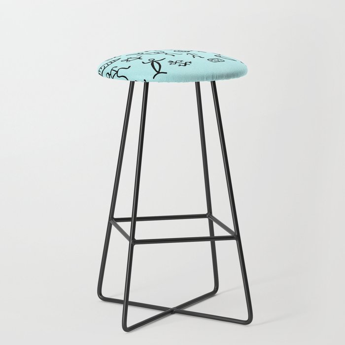 Hawaiian Petroglyphs - black pen on turquoise Bar Stool