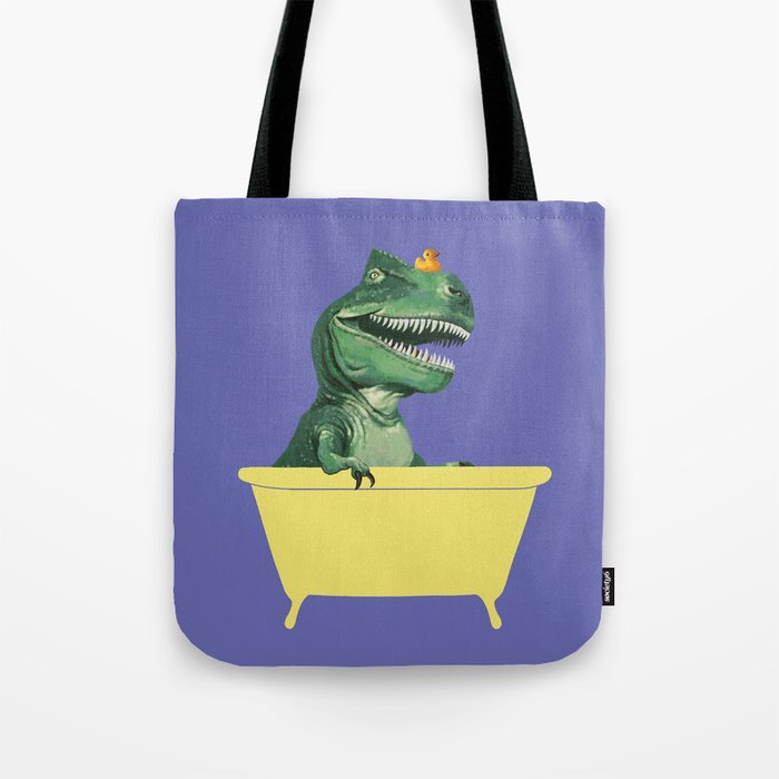 Playful T-Rex in Bathtub in Purple Tote Bag
