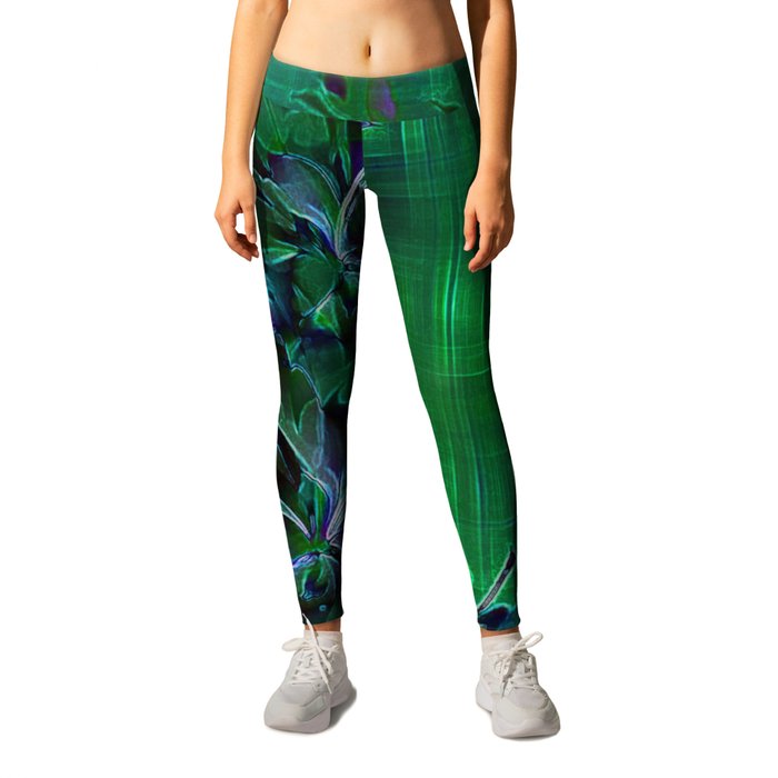 Green Glass Tiled Floral Abstract Leggings by Judy Palkimas | Society6