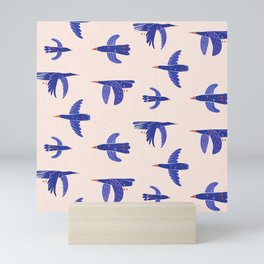 Whimsical Blue Bird Pattern Mini Art Print