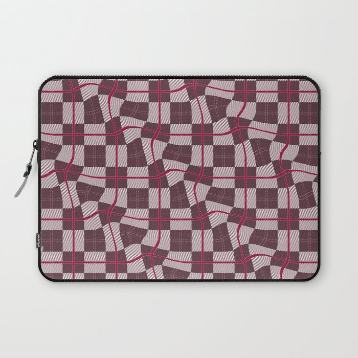 Wine Red Warped Checkerboard Grid Illustration Laptop Sleeve