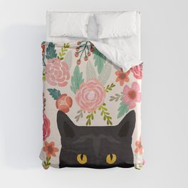Black Cat florals spring summer animal portrait pet friendly cat lady gifts for her or him cute cats Duvet Cover