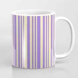 [ Thumbnail: Pale Goldenrod and Purple Colored Stripes/Lines Pattern Coffee Mug ]