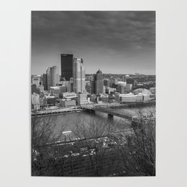 Pittsburgh Skyline Mount Washington Black White Print Poster