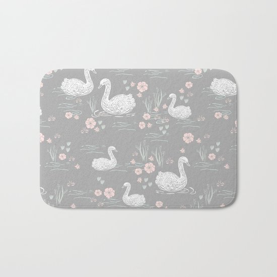 Swans painting cute girly trend cell phone case with swans pattern florals hand painted Bath Mat
