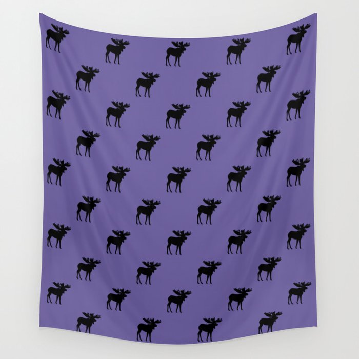 Bull Moose Silhouettes - Black on Ultra Violet Wall Tapestry