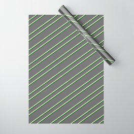 [ Thumbnail: Dim Gray, Beige & Dark Green Colored Pattern of Stripes Wrapping Paper ]