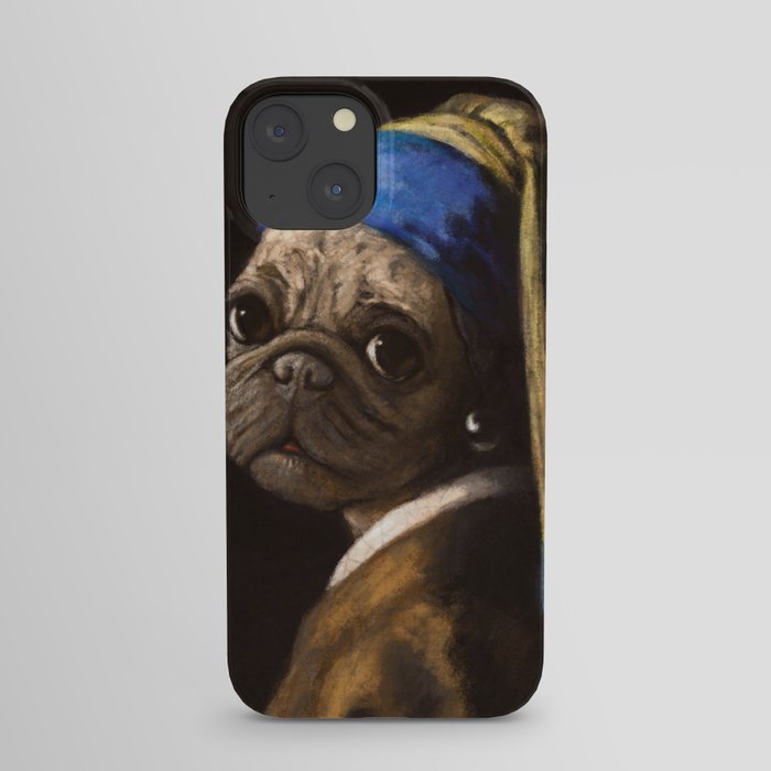 pug with a pearl earring iPhone Case