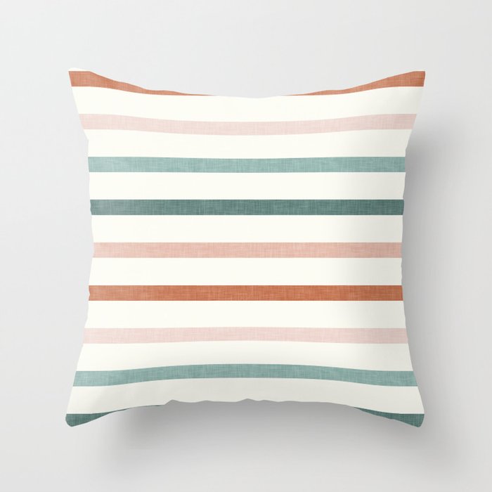 sunset stripes in terra cotta and jade Throw Pillow