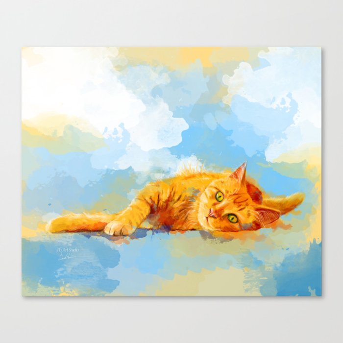 Cat Dream Orange Tabby Cat Painting Canvas Print By Floartstudio