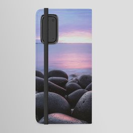 Round rocks shoreline magenta sunset sky Iceland Android Wallet Case