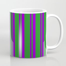 [ Thumbnail: Dark Violet and Forest Green Colored Stripes/Lines Pattern Coffee Mug ]