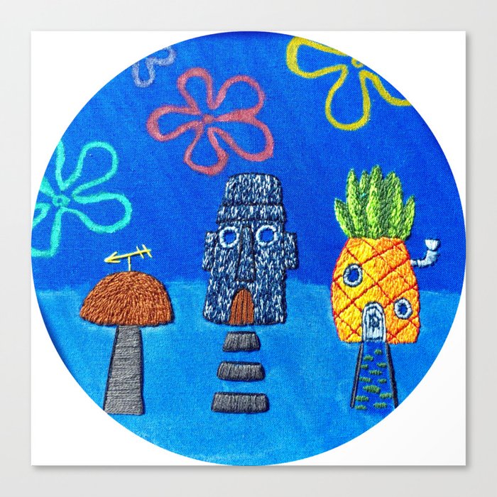 Spongebob Squarepants Conch Street Houses Embroidery Canvas Print