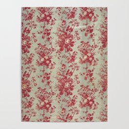 Antique Pink and Grey Floral Chintz Poster