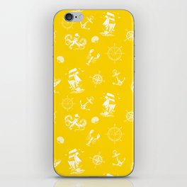 Yellow And White Silhouettes Of Vintage Nautical Pattern iPhone Skin