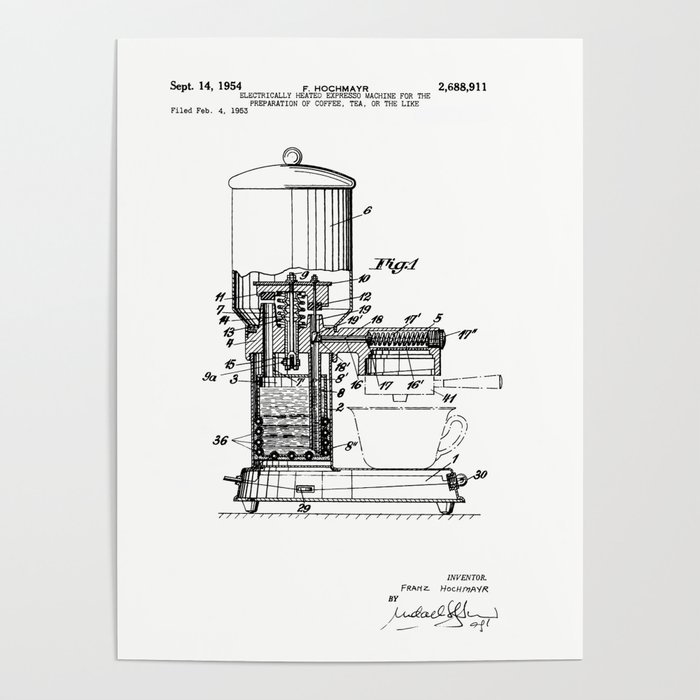 Espresso Machine Patent Artwork Poster