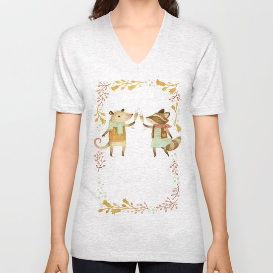 Cheers! From Pinknose the Opossum & Riley the Raccoon Unisex V-Neck