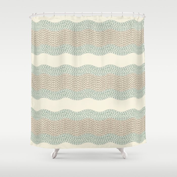 Wavy River I in cream, sage green, tan Shower Curtain