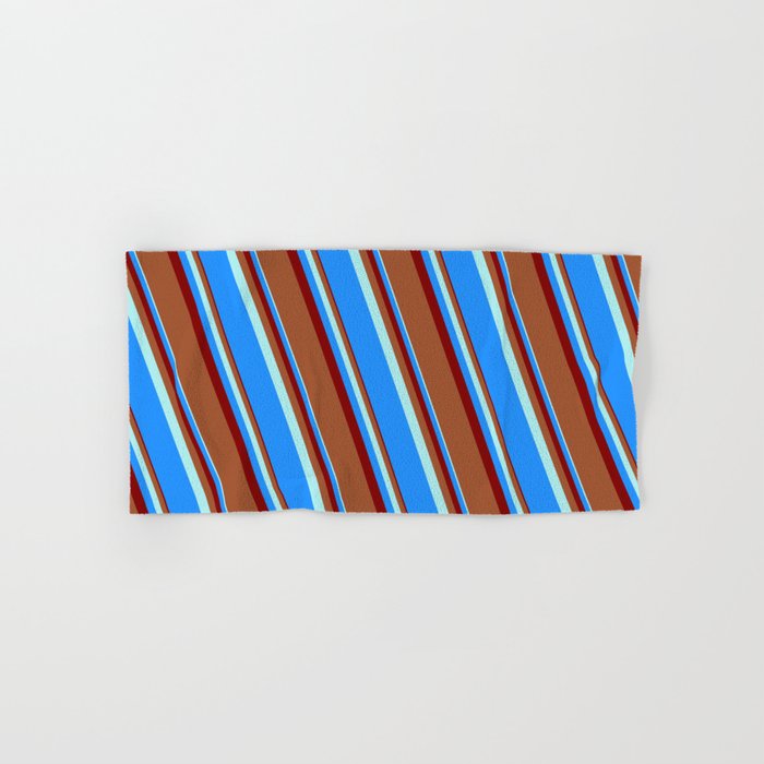 Turquoise, Blue, Maroon, and Sienna Colored Lines Pattern Hand & Bath Towel