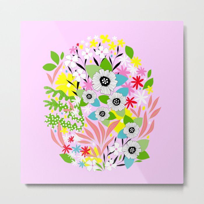 Spring Boho Floral Egg on Pink Metal Print