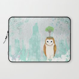 BONSAI Owl  in a secret garden with blooming white lilies. Laptop Sleeve