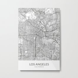 Vintage Styled Map of Los Angeles | Black and White Poster Giclée Metal Print
