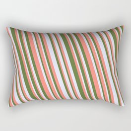 [ Thumbnail: Salmon, Dark Olive Green & Lavender Colored Lines Pattern Rectangular Pillow ]