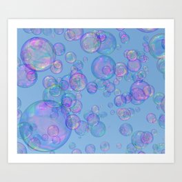 Pretty Colourful Bubbles, Light Blue Background Art Print