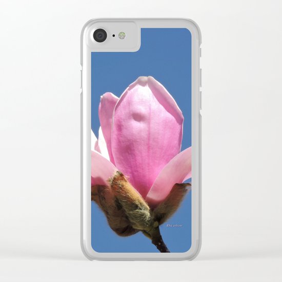 Magnolia Blossom on a Sky Blue Field Clear iPhone Case
