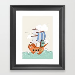Dinosaur on a ship Framed Art Print
