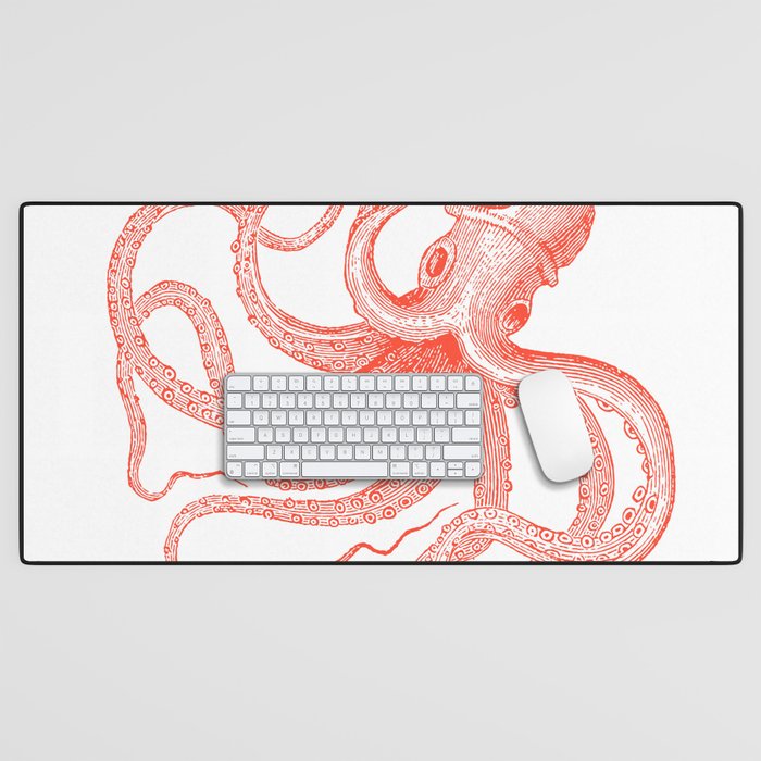 Coral-red octopus illustration Desk Mat