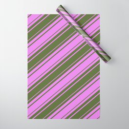 [ Thumbnail: Violet and Dark Olive Green Colored Lines/Stripes Pattern Wrapping Paper ]