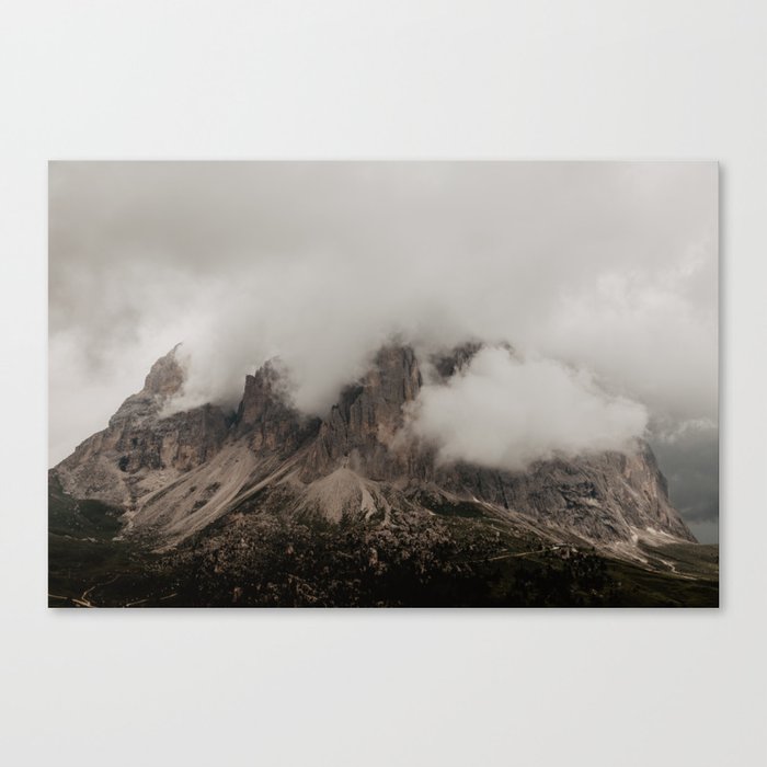 Mountain peaks with clouds - Dolomites landscape Italy Alps Europe l Nature travel photo print Canvas Print