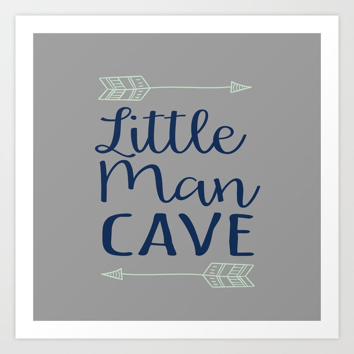 Little Man Cave - Gray, Navy, Mint Art Print
