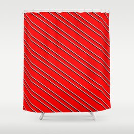[ Thumbnail: Red, Light Gray, and Black Colored Lined Pattern Shower Curtain ]