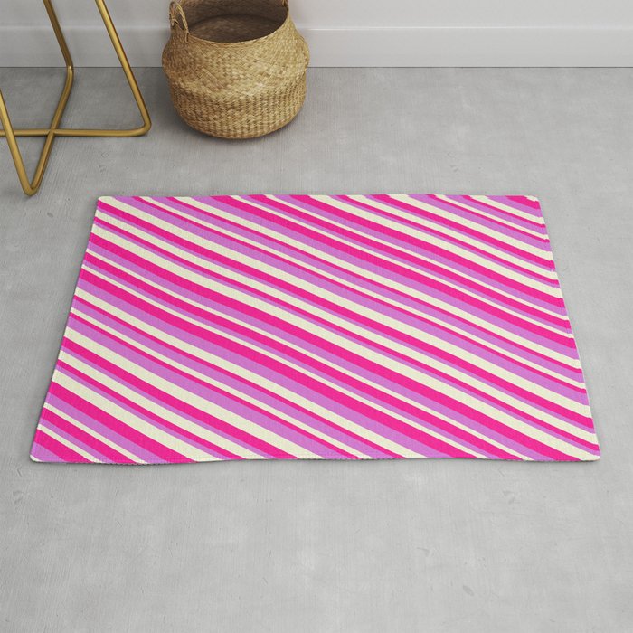 Orchid, Beige & Deep Pink Colored Pattern of Stripes Rug