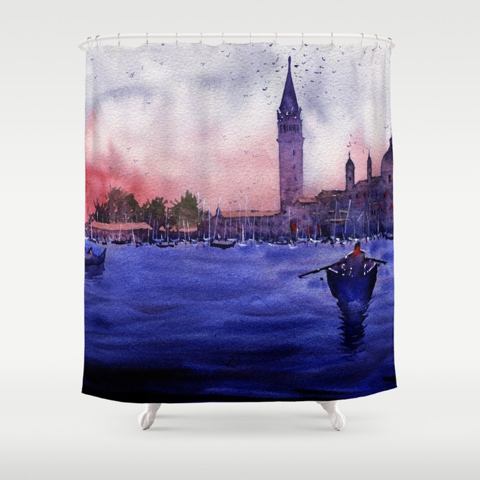 Venice Scene - Gondolas and Buildings Shower Curtain