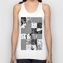 Eclectic Black and White Squares Unisex Tank Top