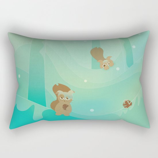 Hide and Seed (Cartoon Squirrels, Mint Green Snow Forest) Rectangular Pillow