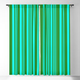 [ Thumbnail: Cyan and Forest Green Colored Stripes Pattern Blackout Curtain ]