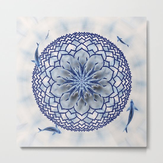 8 Koi Lotus Mandala in Blue Metal Print